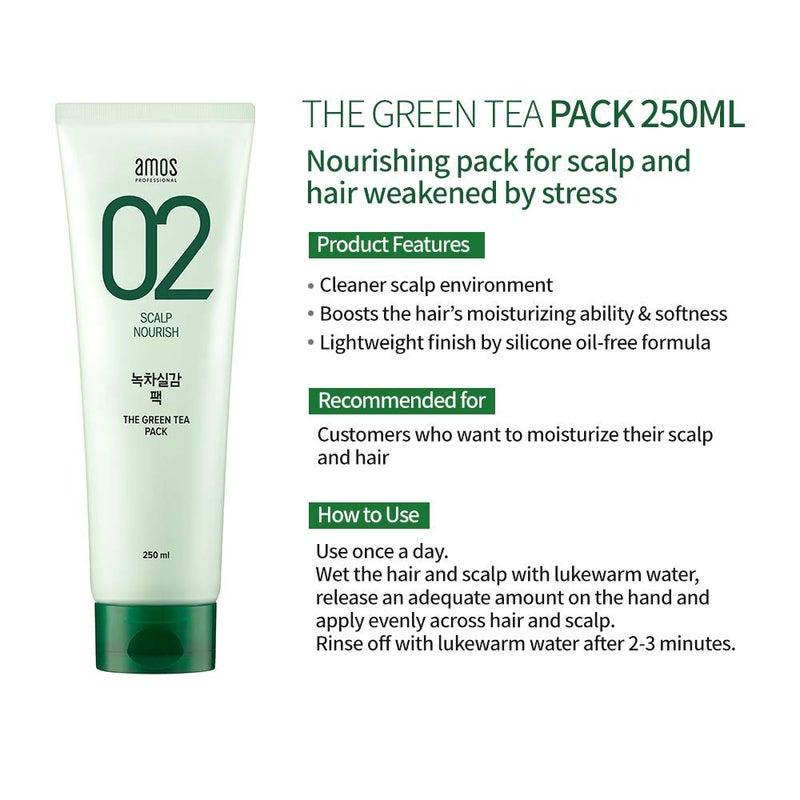 AMOS PROFESSIONAL The Green Tea Pack 8.45 oz (250ml) | Nourishing and Moisturizing Deep Conditioner for Hair Growth | Korean Hair Salon Brand - Image 2